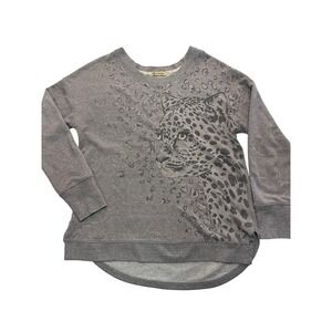 Democracy Womens Gray Leopard Face Graphic Sweatshirt Pullover Long Sleeve M